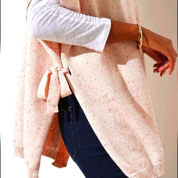 LOFT Pink and Cream Flecked Crew Neck Poncho Sweater Womens Size M/L - Picture 3 of 11